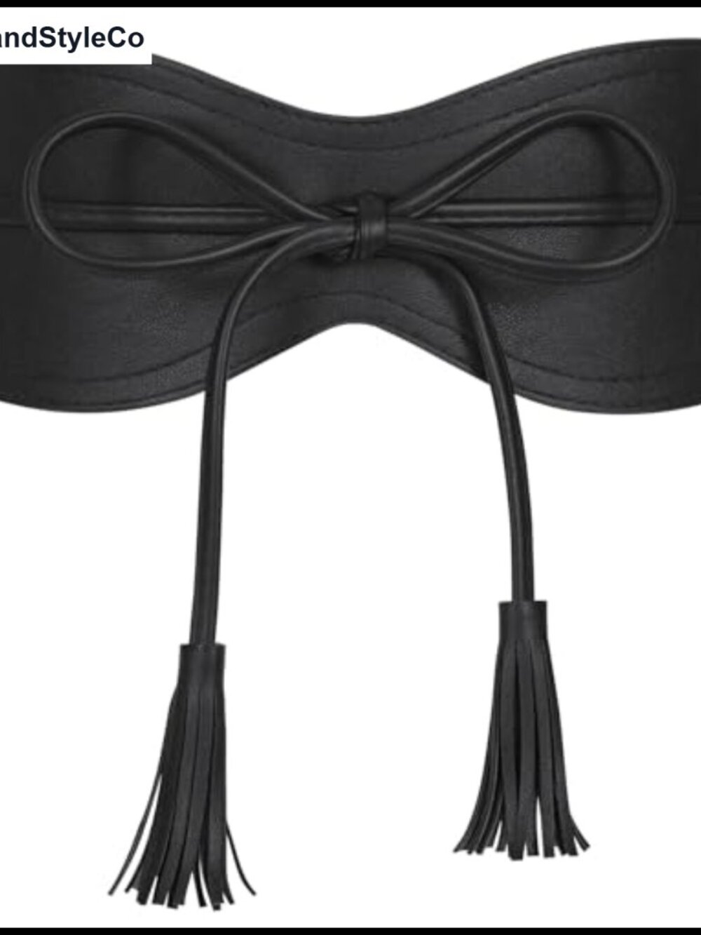 Faux Leather Wide Obi Belt with Tassel Tie Adjustable Waist Cinch